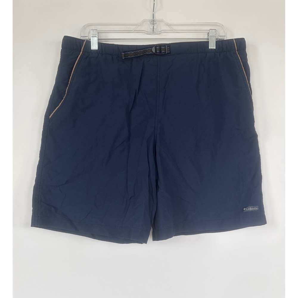 Columbia Mens Navy Blue Nylon Belted Mesh Lined Hiking Swim Shorts AM4449 Size M